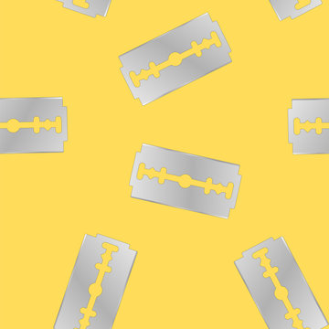 Traditional Double Edge Razor Blade Seamless Pattern. Tool for Haircut and Shave. Stainless Steel Sheving Equipment.