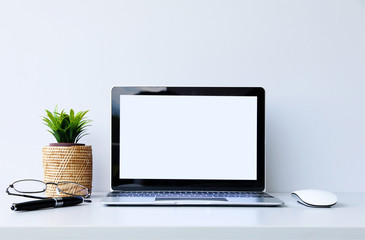 workspace desk with laptop and business and technology concept.space for your text.