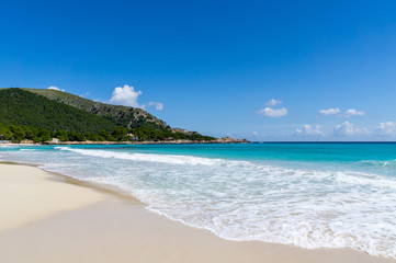Fototapeta na wymiar Mallorca, Perfect paradise white sand beach of Cala Agulla next to Cala Ratjada