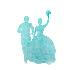 isolated, tender watercolor silhouette of the bride and groom, wedding