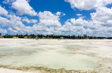 Tropical beach at low tide in Jambiani, Zanzibar, Tanzania Africa