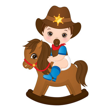 Vector Cute Little Baby Boy Dressed as Cowboy