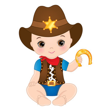 Vector Cute Little Baby Dressed as Cowboy