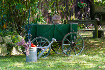 Vintage hand cart in a garden