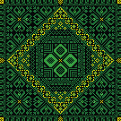 embroidered good like old handmade cross-stitch ethnic pattern. Arabian colors and design