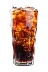 fizzy drink with ice in glass isolated on white background