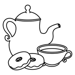 coffee cup and teacup with sweet donuts vector illustration design