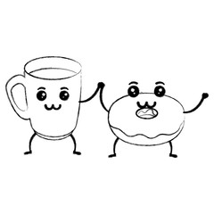 coffee cup with sweet donuts kawaii characters vector illustration design