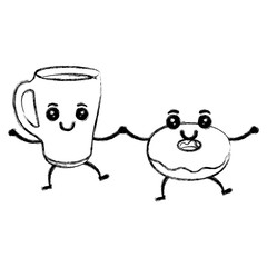 coffee cup with sweet donuts kawaii characters vector illustration design
