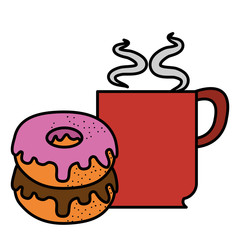 coffee cup with sweet donuts vector illustration design