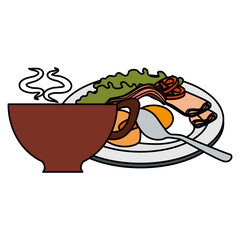 coffee cup with delicious breakfast vector illustration design