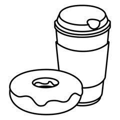 coffee in plastic container with sweet donut vector illustration design