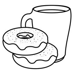 coffee cup with sweet donuts vector illustration design
