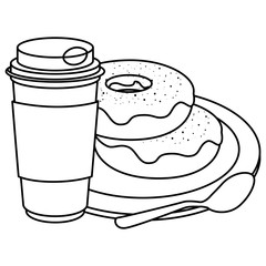 coffee in plastic container with sweet donut vector illustration design