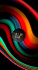 Abstract wave lines fluid rainbow style color stripes on black background. Artistic illustration for presentation, app wallpaper, banner or poster