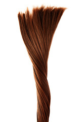 long healthy straight brown twisted hair isolated on white background