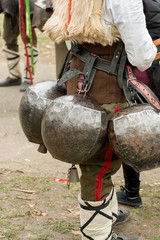 Traditional Kukeri costume bells on a traditional Bulgarian Kukeri holidays festival
