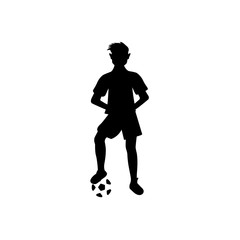 Silhouette of soccer player with a ball on a white background