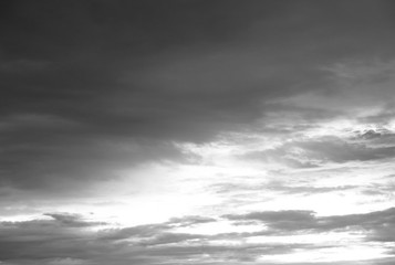 black and white sky with cloud for background , dramatic .