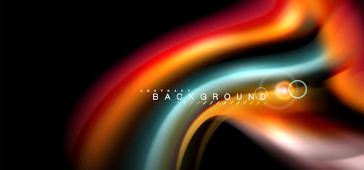 Color shiny light effects on black, liquid style multicolored wavy shape