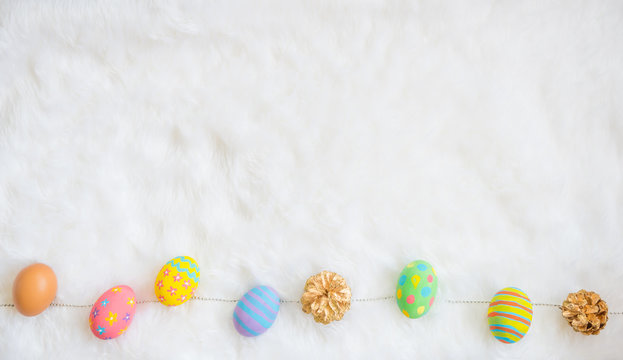 colorful easter eggs with happy easter word
