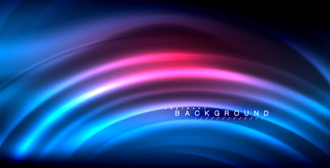 Neon glowing wave, magic energy and light motion background