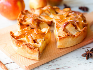 Homemade apple pie  pastry serve on wooden cutting board,bakery and dessert concept.