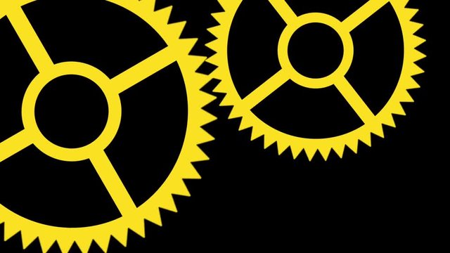 Yellow clock gear close up against black background. Seamless loop
