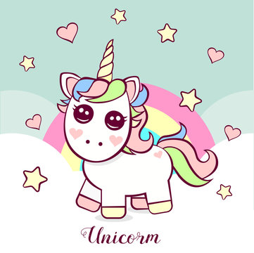 Cute unicorn with stars and hearts