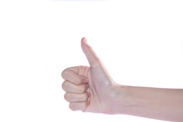 Open woman hand on white background