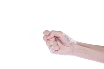 Open woman hand on white background