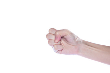 Open woman hand on white background