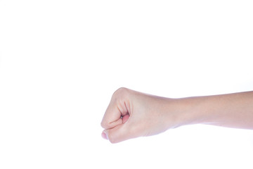 Open woman hand on white background