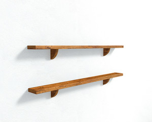 3D illustration - The white wall and two wooden shelves