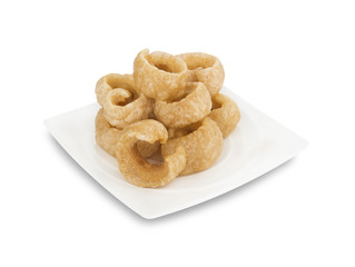 Crispy Pork, in a disk isolated over the white background