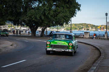 HABANA, CUBA-JANUARY 11: Old car on January 11, 2018 in Habana, Cuba. Old car on the city street