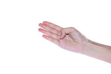 Open woman hand on white background