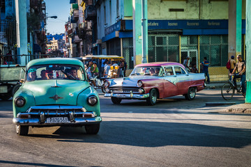 HABANA, CUBA-JANUARY 12: Old car on January 12, 2018 in Habana, Cuba. Old car on the city street