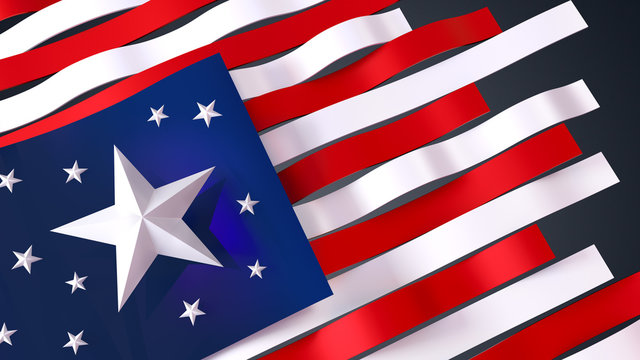 4th of July, USA Independence Day. Isolated 3D illustration Stars and Stripes.