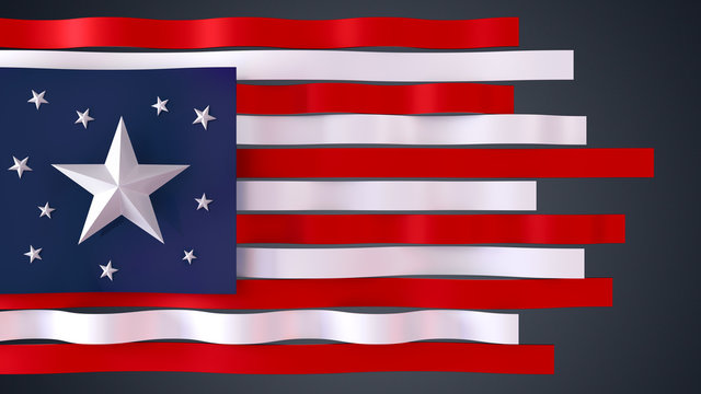 4th of July, USA Independence Day. Isolated 3D illustration Stars and Stripes.