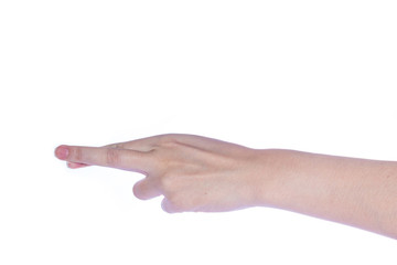 Open woman hand on white background