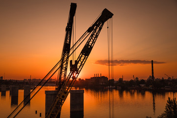 Fototapeta premium Industrial district of Kiev view from Rybalskii bridge