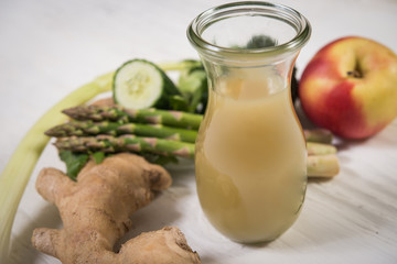 Close up of healthy juice with ingredients