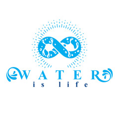Mountain water spring conceptual logo, limitless symbol. Water cleaning company conceptual emblem.