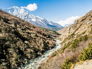 Fototapeta na wymiar Beautiful Himalaya snow mountain views on route to Everest Base Camp