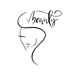 Template logo for beauty products. Abstract girl. Beauty lettering. Vector illustration.
