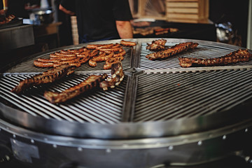 Cooking meat on the street. Street food.
