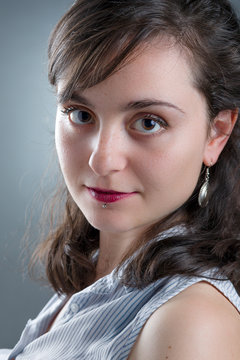 Pretty Girl with Red Lipstick and Labret Piercing