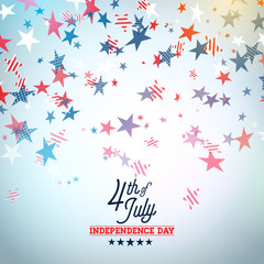 Independence Day of the USA Vector Illustration. Fourth of July Design with Falling Color Star and Typography elements on Light Background for Banner, Greeting Card, Invitation or Holiday Poster.