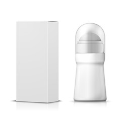 Vector 3d realistic deodorant with paper box. Mock-up for product package branding.